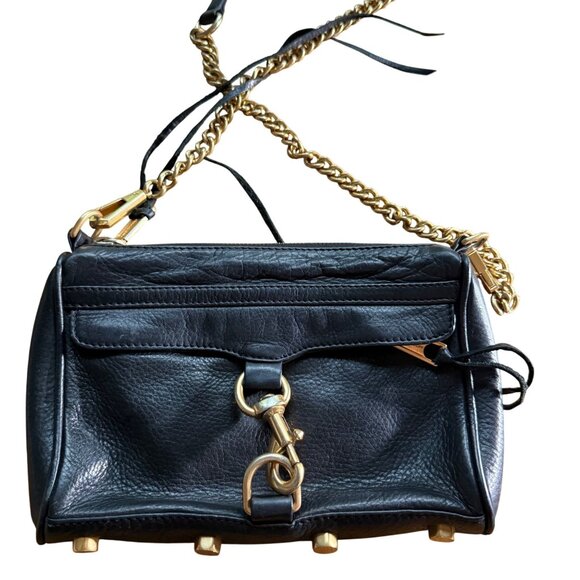 Rebecca Minkoff Mini MAC Purse Black Pebbled Leather Tassel Stud and Chain - Picture 1 of 16